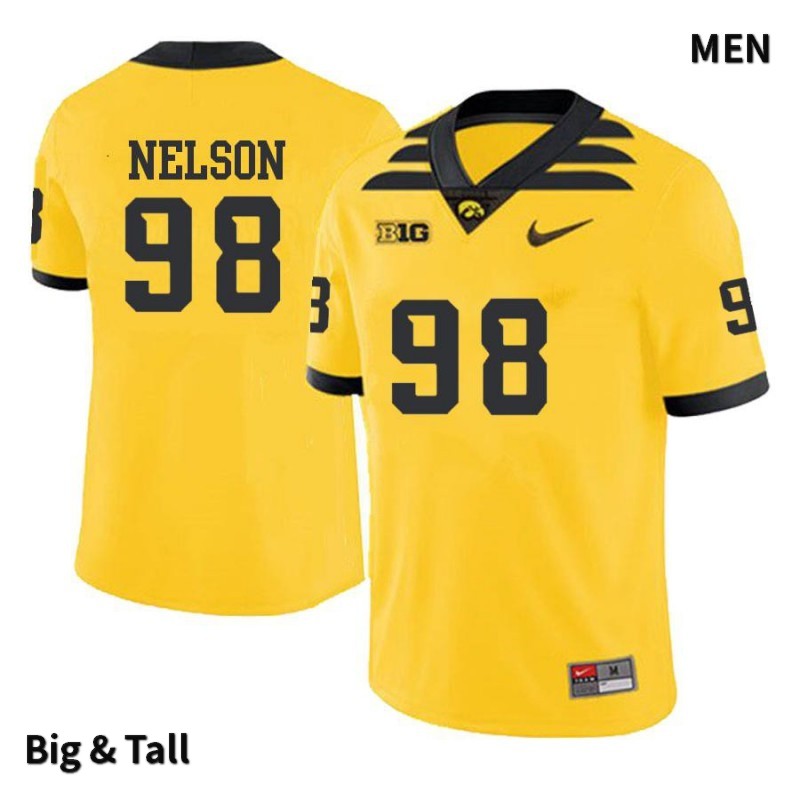 Men's Iowa Hawkeyes NCAA #98 Anthony Nelson Yellow Authentic Nike Big & Tall Alumni Stitched College Football Jersey EI34N27KE